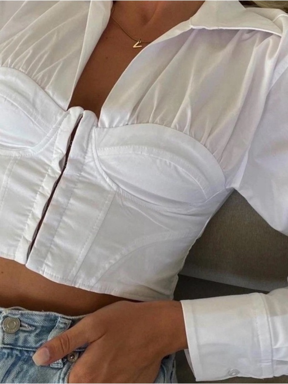 White Bustier-Style Button Front Crop Top